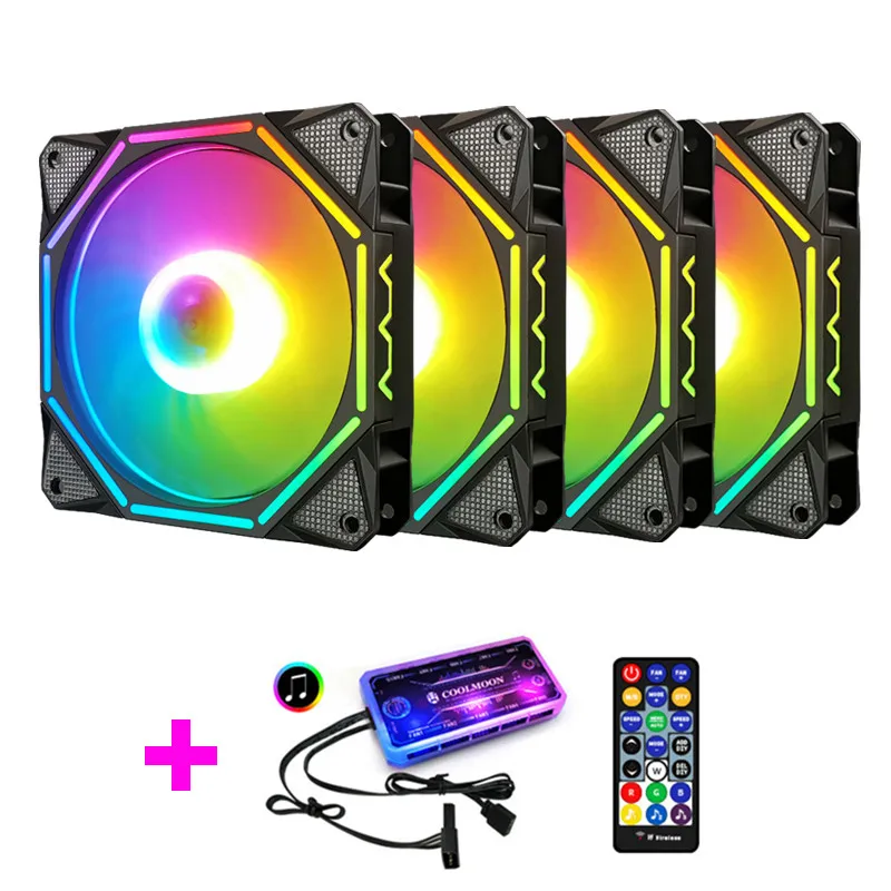 

Coolmoon LN2 RGB Fan AURA SYNC with IR Remote Quiet 120mm Computer Case CPU Cooler and Radiator RGB Case Fans