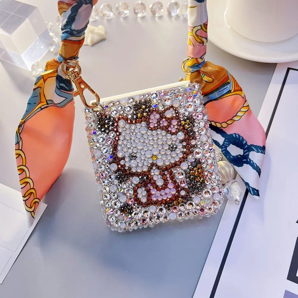 

Чехол для samsung Galaxy Z flip3 luxury all drill KT cat, переносной милый набор жемчужин со сверлом