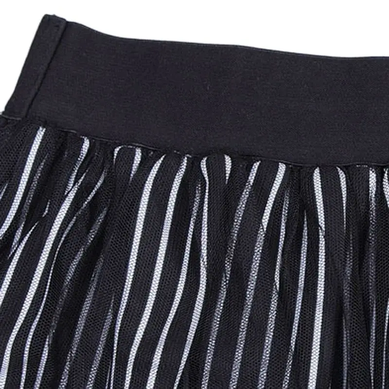 Vintage Summer Black White Striped A-Line Knee-Length Mesh Large Size Skirts Office Casual Brand Design Oversized Women Clothing | Женская