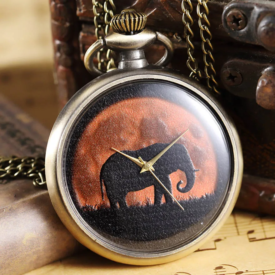 Слон Ганеш карманные часы Fob цепочка Ожерелье Подвеска мужчины лиса кошка щенок