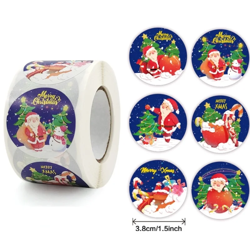 

Round Christmas Sticker Merry Christmas Santa Claus Stickers DIY Diary Album Gift Box Sealing Decoration Stationery 100/500pcs