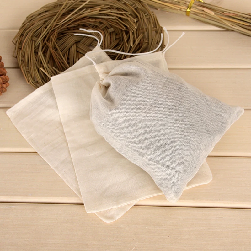 

Cotton Tea Bags 10pcs Muslin Drawstring Tea Filter Bags Tea Cooking Separate Spice Food Filter 2 Sizes