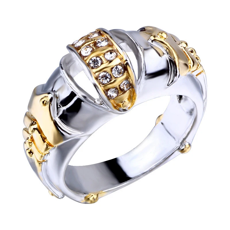 

Trendy Classical Gold Color Bling Clear Crystal Ring for Men Women Engagement Wedding Band Party Jewelry Gift
