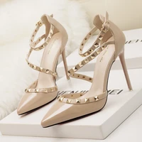 10cm pumps new women shoes summer sandals fashion women pumps rivet patent leather women high heels shoes party office shoes