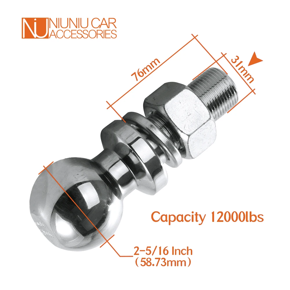 Шаровая муфта прицепного устройства Chrome Trailer Hitch Tow Ball 2-5/16 Inch M25 Shank Dia Capacity 5000 Lbs Coupling Parts RV Camper Caravan Accessories