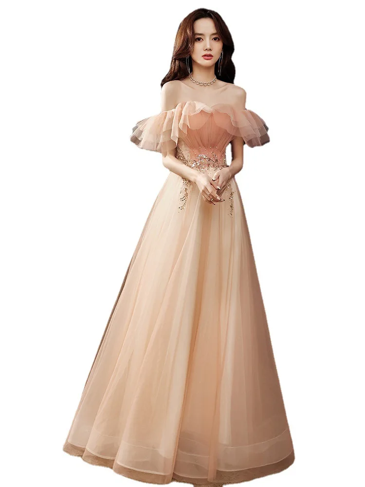 Женское платье принцессы для банкета длинное розовое выпускного вечера и