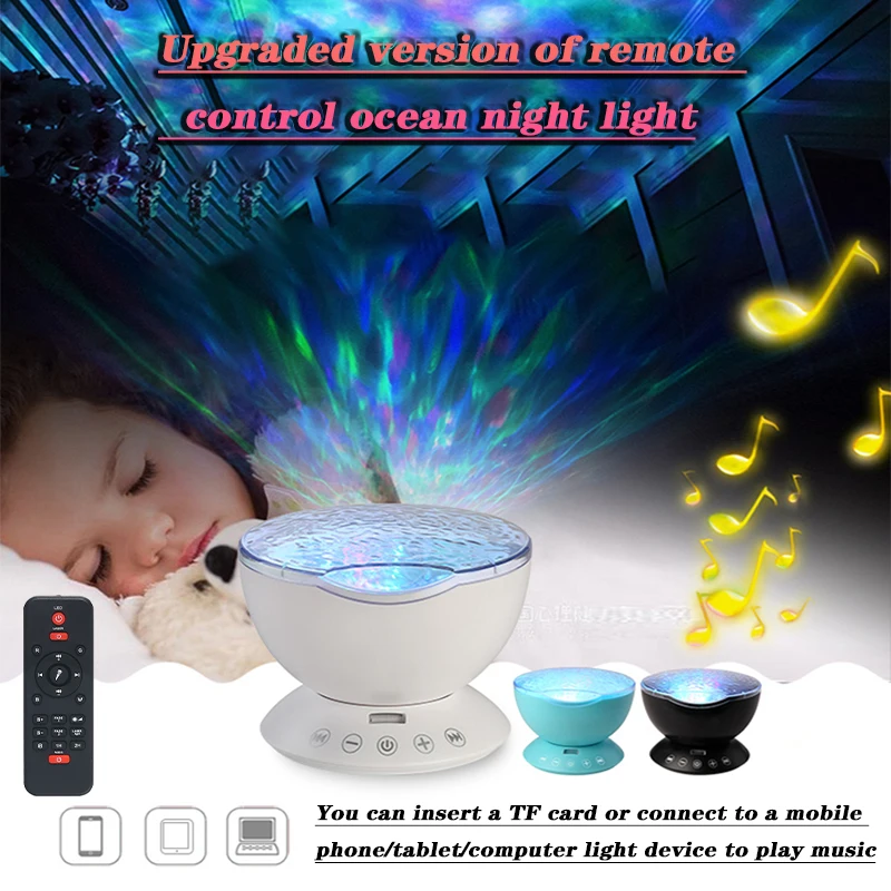 

LISM RGB LED Ocean Night Light USB DC-5V Starry Sky Projection Lamp Ambient with Remote Control Music Speakers Support TF Card