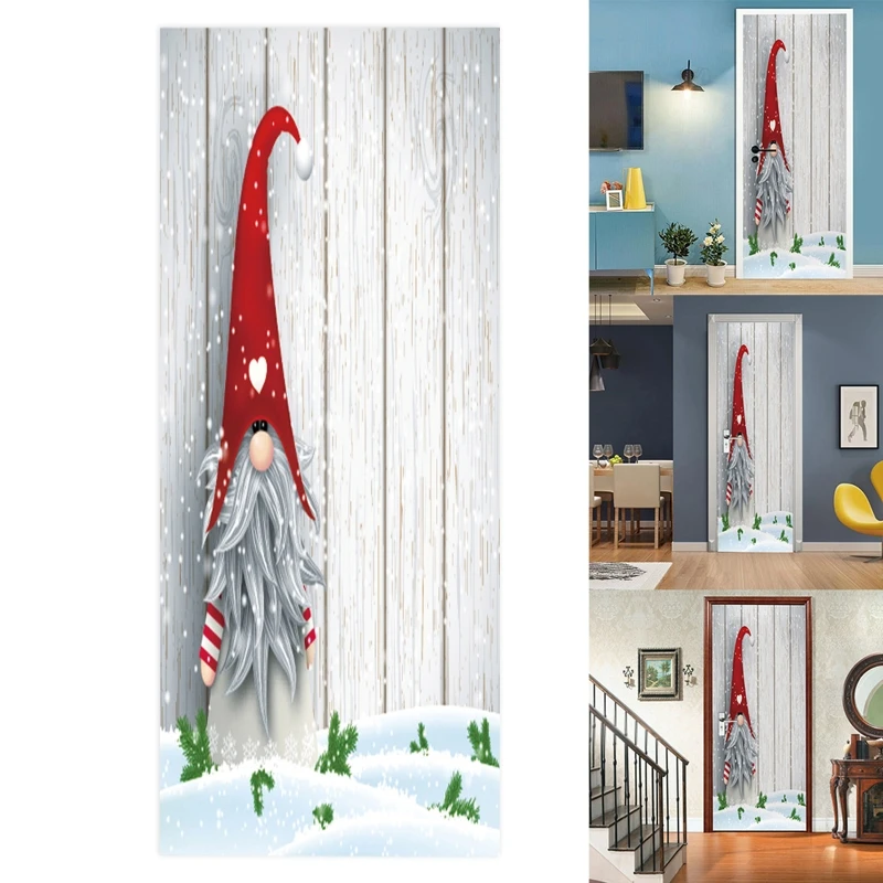 

2pcs/set Christmas Gnome Santa Decorative Wood Grain Refrigerator Door Sticker