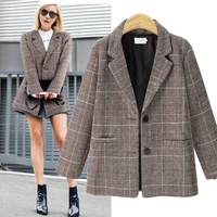 fashion autumn women plaid coats and jackets work office lady suit slim double breasted business female jackets coat talever