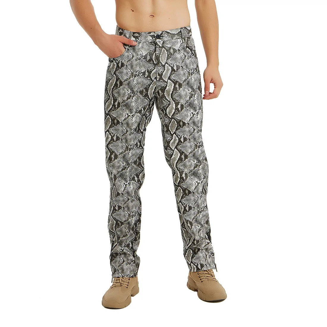 

Men Pants New Fashion Snakeskin Pattern Men Pants Men Casual Pants Slim Straight Zipper Men Pants Men Trousers