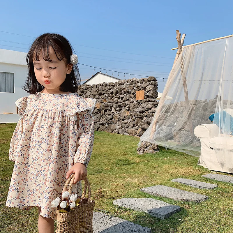 Платье для девочек 2020 новинка весны Цветочное платье детское принцессы с длинным