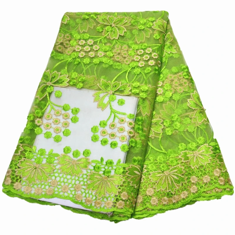 Лидер продаж нигерийская кружевная ткань зеленое Тюлевое кружево с бусинами и