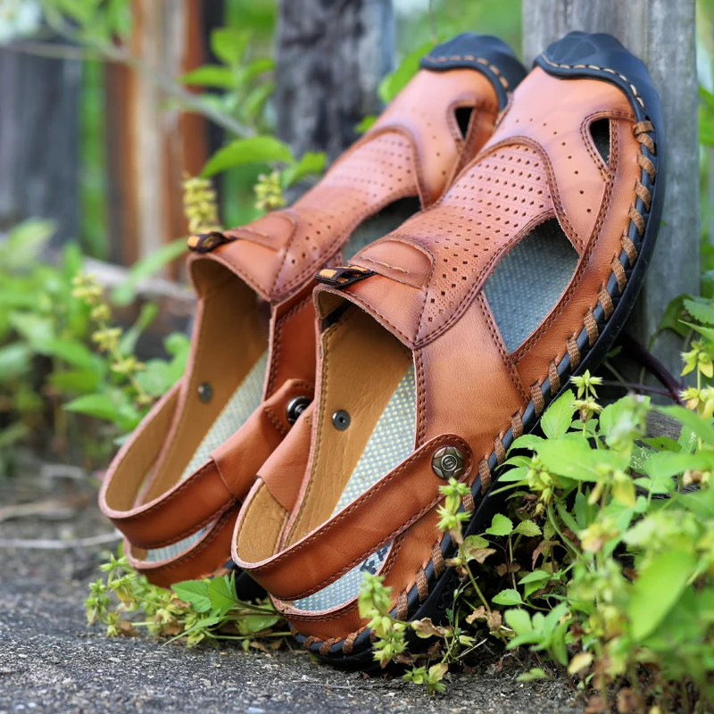 

Летние сандалии; 39 masculino sandalias praia; Кожаные дышащие Повседневные слипоны; hombre; Пляжная обувь; homme; roman sandale dress