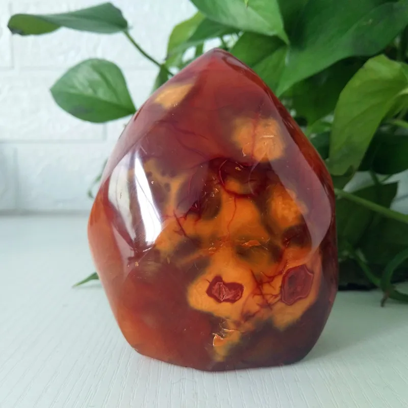 

100%Natural red agate crystal flame decorated agate ice cream mineral specimen