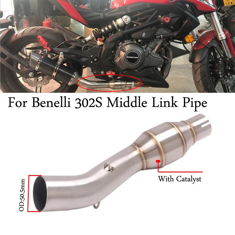 

For Benelli 302S Motorcycle Exhaust Escape Modified Stainless Steel Middle Link Pipe With Catalysis Connection 51mm Muffler