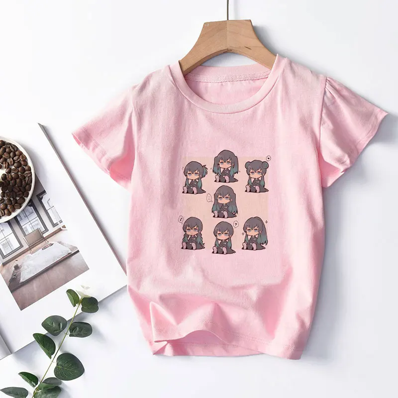 Топы для девочек Demon Blade милая детская одежда модная футболка Slayer Детская летняя с