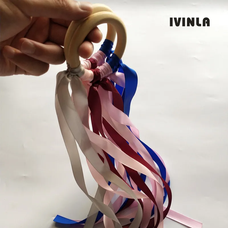 20 шт./лот сине-красная лента из пятен деревянное кольцо Вальдорф с колокольчиком