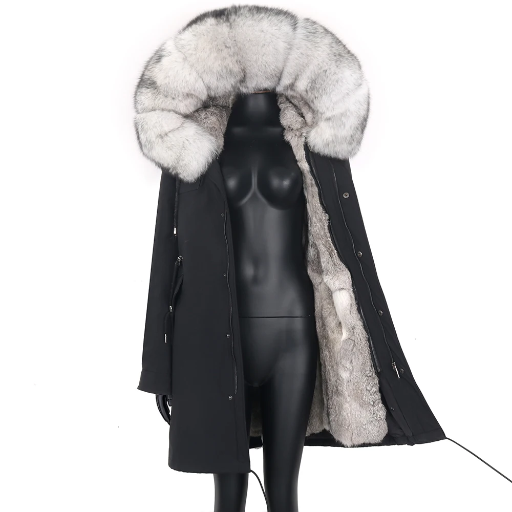 

2021 Winter Jacket Women Long Waterproof Parka Natural Raccoon Fox Fur Collar Hood Real Rabbit Fur Liner Coat Detachable