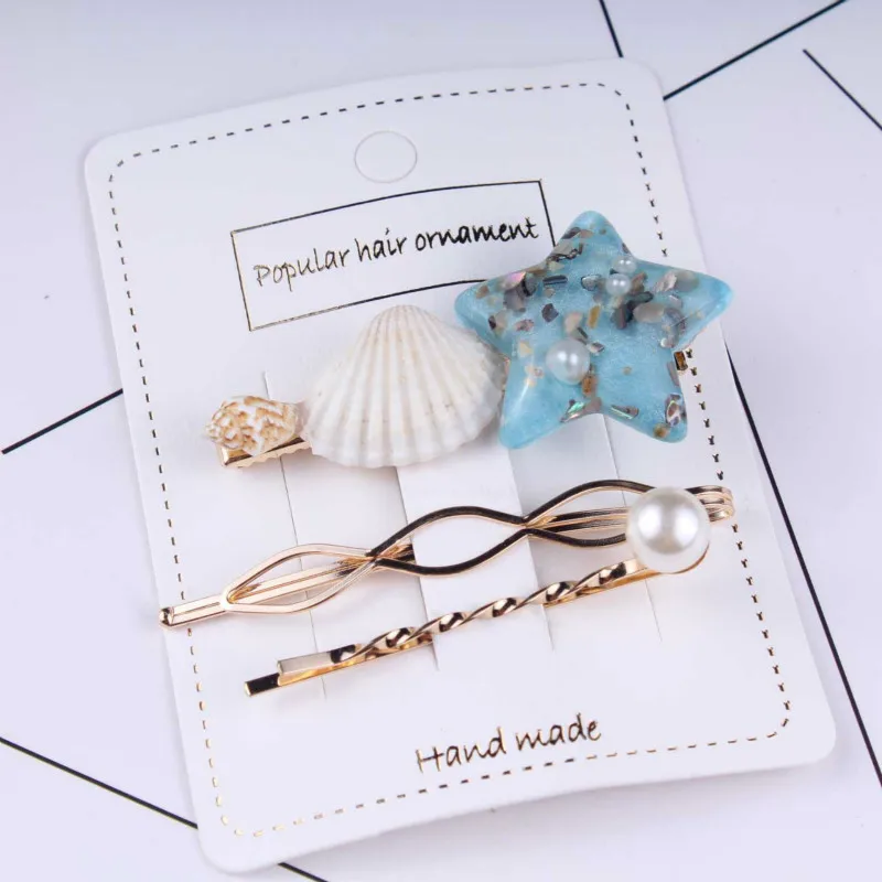 Новые заколки для волос набор Морская звезда ракушка женщин ins модная боковая