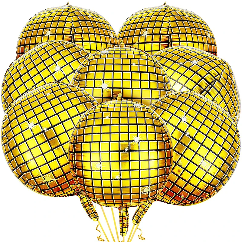 

8 Pieces 22 Inch 4D Large Round Shaped Aluminum Foil Balloons Disco Ball Balloons Self-Sealing Balloons 70s 80s 90s Party