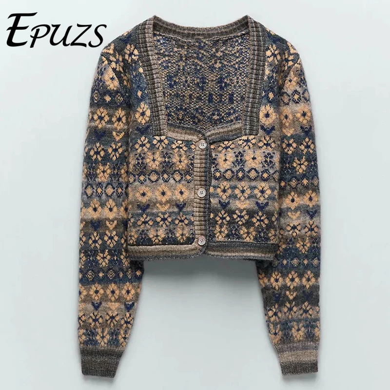 

2022 женский винтажный свитер с цветочным принтом и длинным рукавом, Женский Свитер оверсайз, Женский Повседневный вязаный свитер