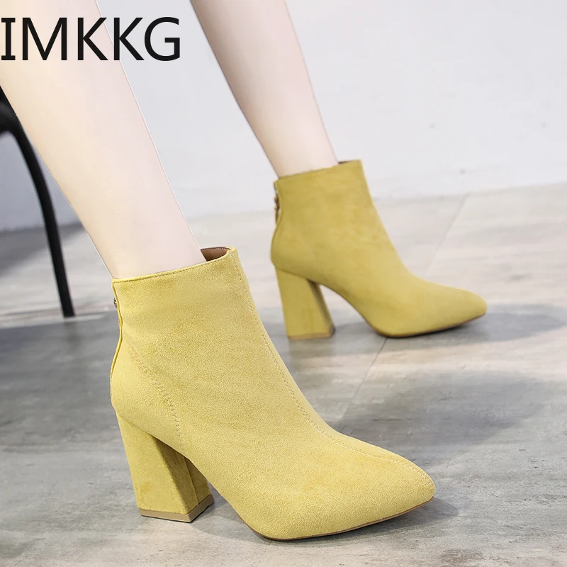 2020 желтые ботильоны женская обувь сапоги на высоком каблуке молнии сексуальные