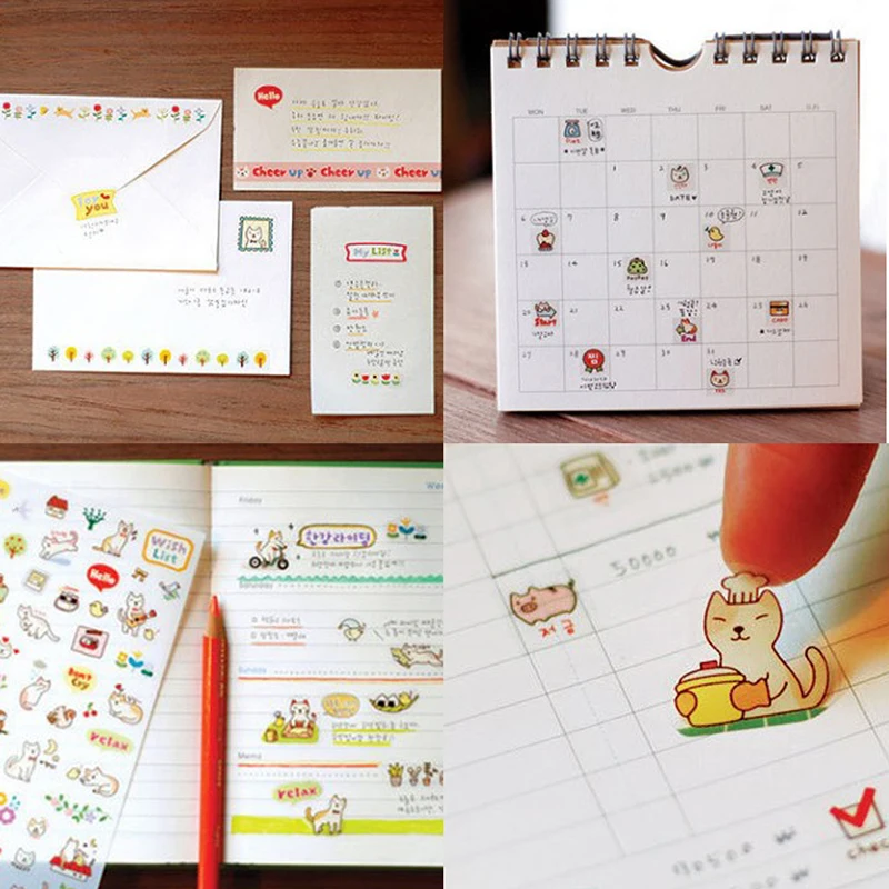 6 шт./компл. кавай бумажные наклейки с мультяшным котом липкая бумага для детей