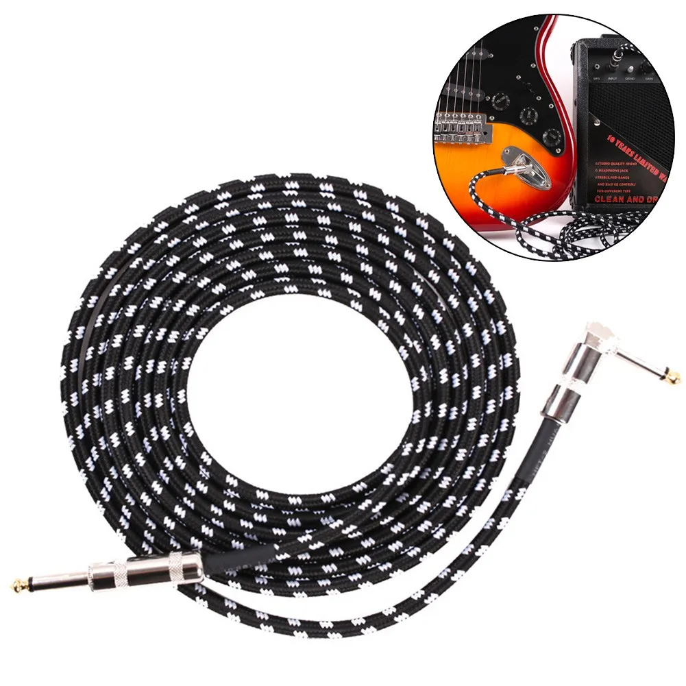 

10FT Electric Guitar Lead Cable 6.35mm 1/4" Right Angled Braided Bass Cable Audio Mono Jack Guitar Parts Accessories 300CM