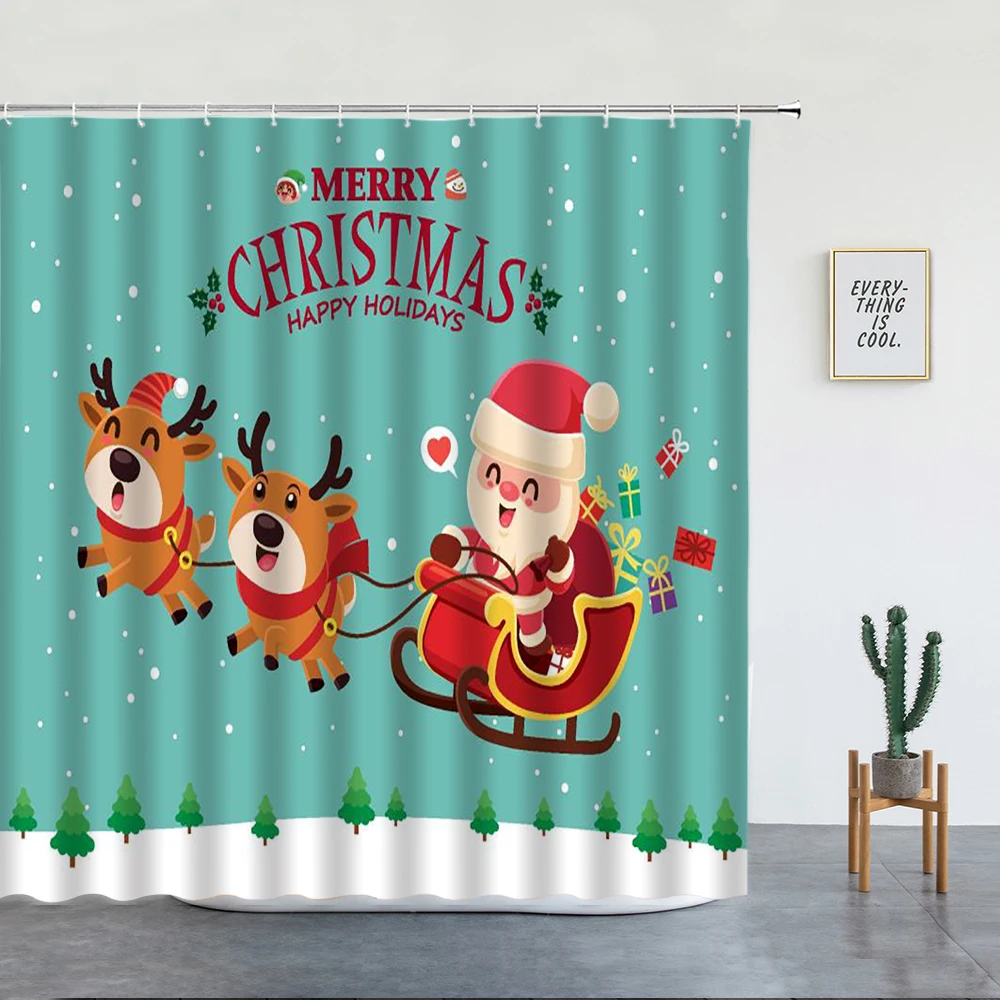 

Рождественские занавески для душа, 2 шт./компл., коврики для ванной с Санта-Клаусом, оленем, декор для ванной, экран для ванной, Нескользящие к...