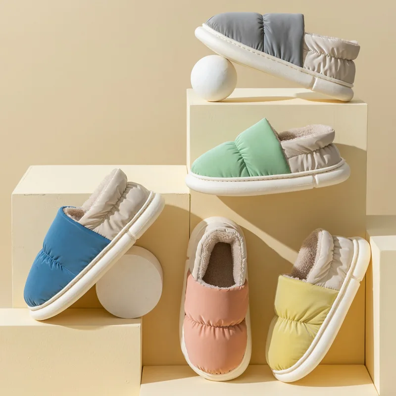 Women Slippers Winter Home Indoor Bathroom Couples Slippers Cotton Shoes EVA Outdoor Thermal Down Boots Women Thick Platform