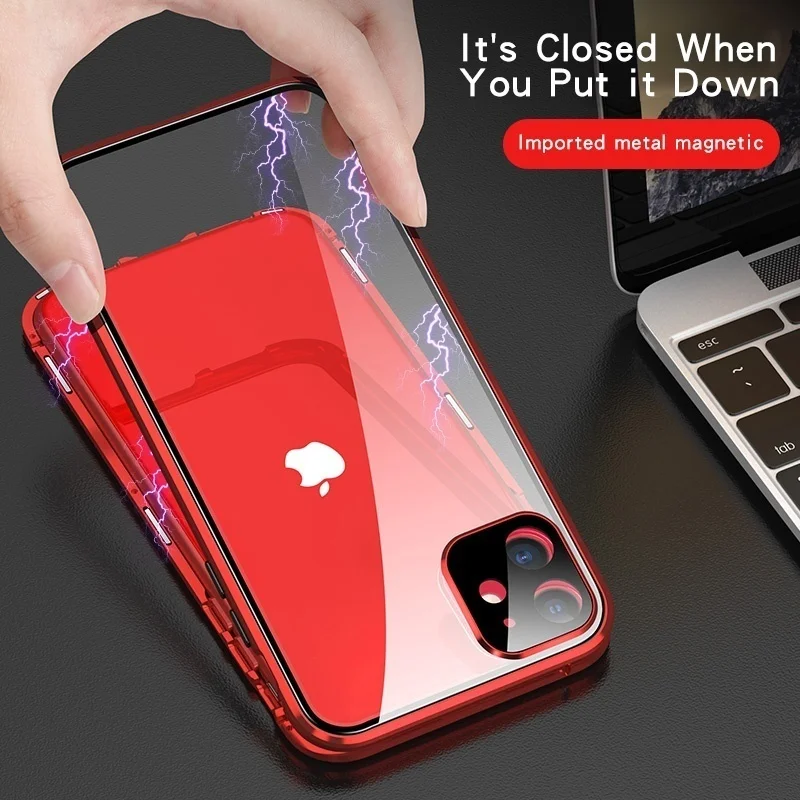 Магнитный металлический двухсторонний стеклянный чехол для телефона iPhone 12 Mini 11