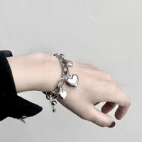 korea style multiple heart love pendant bracelet for women double layer chian charm bracelet silver color alloy party jewelry