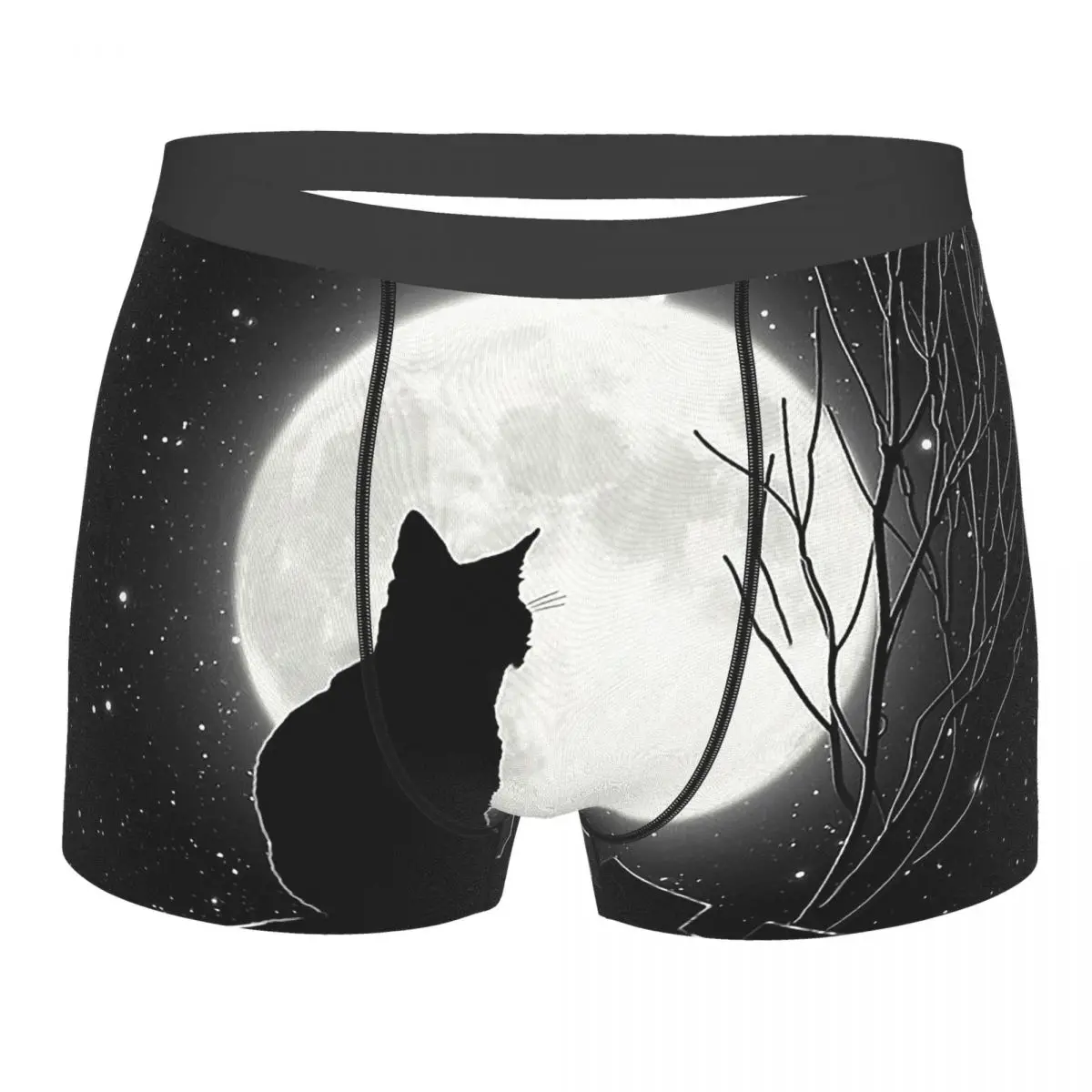 

Starry Sky Silent Night Cat Looking At The Full Moon Underpants Cotton Panties Male Underwear Comfortable Shorts Boxer Briefs