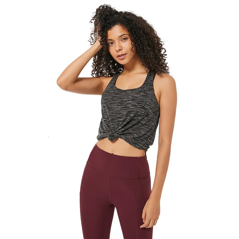 Майка женская с изогнутым подолом спортивный топ со встроенным бюстгальтером