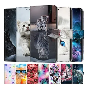 cute cat tiger painted card slot wallet flip case for huawei honor 6a 7x 8a 8x 9 9a 9x 10 10x 20 lite phone book cover bags etui free global shipping