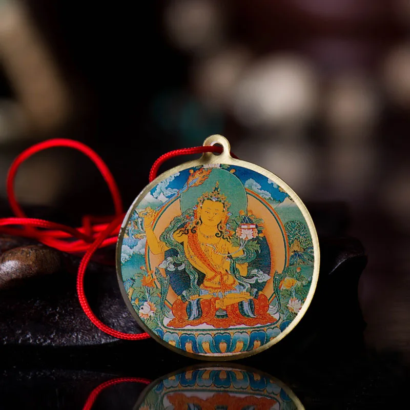 Статуя Будды Manjushri маленькая тибетская буддистская медная подвеска из фольги |