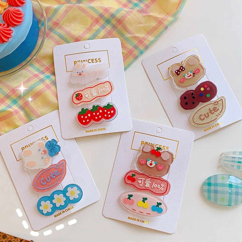 

3pcs/set Korean Girl Heart Cartoon Hairpin Children's Hairpin Bunny Head Clip Top Clip Side Clip Headdress Kawaii Girls Hairpin