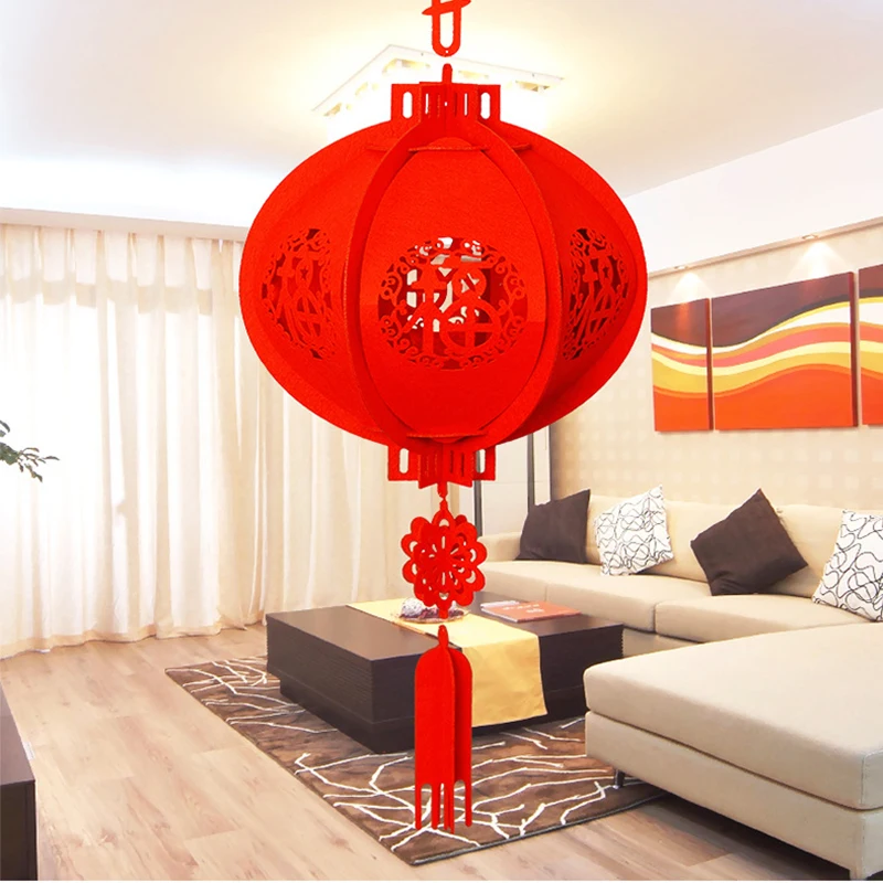 Украшение на новый год с китайским красным фонарем из нетканого войлока