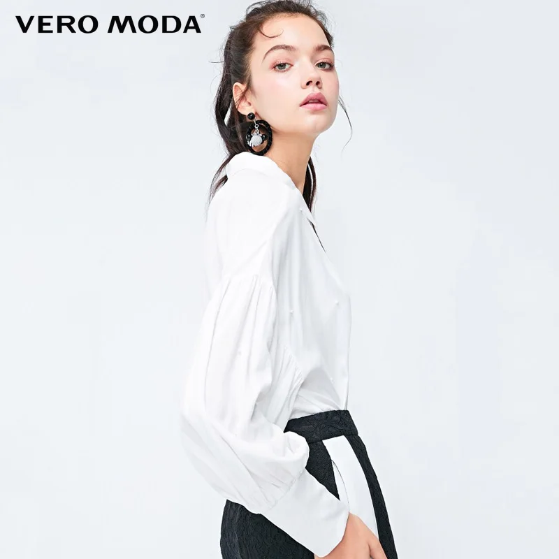Vero Moda женская рубашка с эластичным рукавом украшенная жемчугом | 318331544|