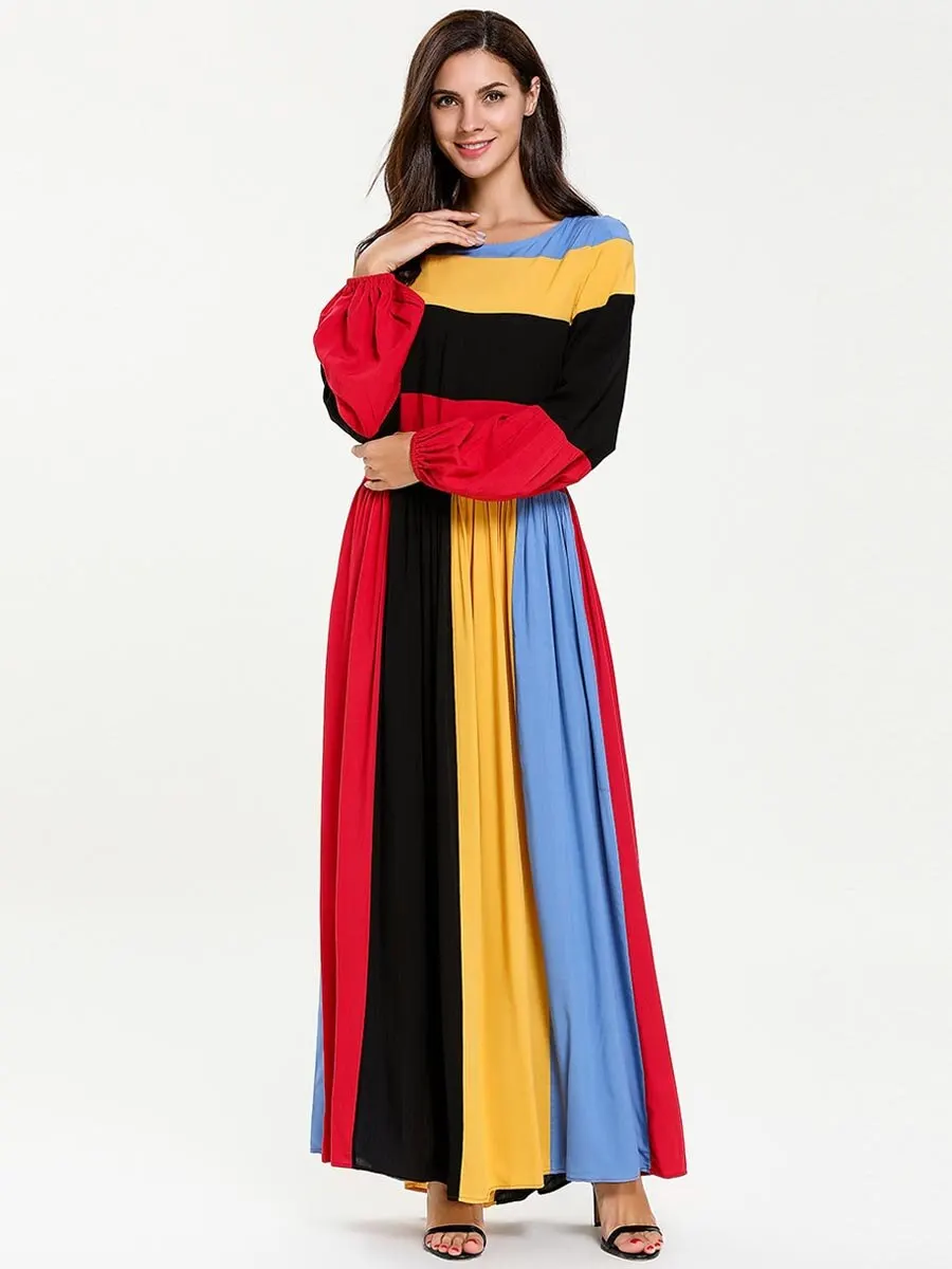 Женское платье Abaya из Турции и Дубая мусульманское в полоску Женский кафтан