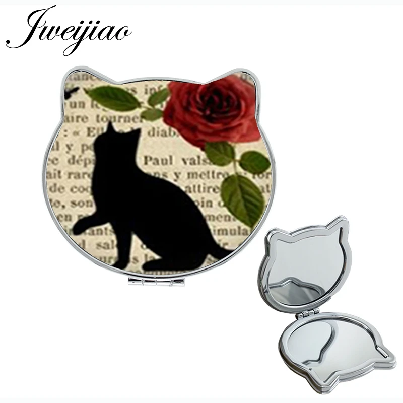 

Youhaken red rose black cat Silhouette 1X/2X Portable Magnifying mirror letters leather pocket mirror for lovers wedding NS040