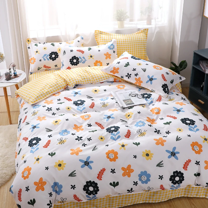 Комплект постельного белья с цветочным принтом роскошный Семейный комплект