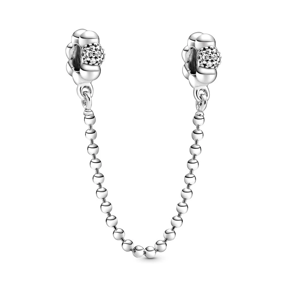 

100% 925 Sterling Silver Beads And Pave Safety Chain Charm Fit DIY Women Bracelet Original fashion Jewelry Gift