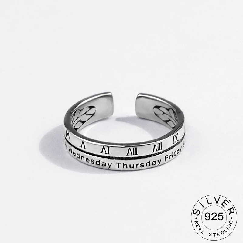 

925 серебряные кольца для женщин цифры буквы в винтажном стиле свадебное Трендовое ювелирное изделие больших регулируемых антикварные коль...