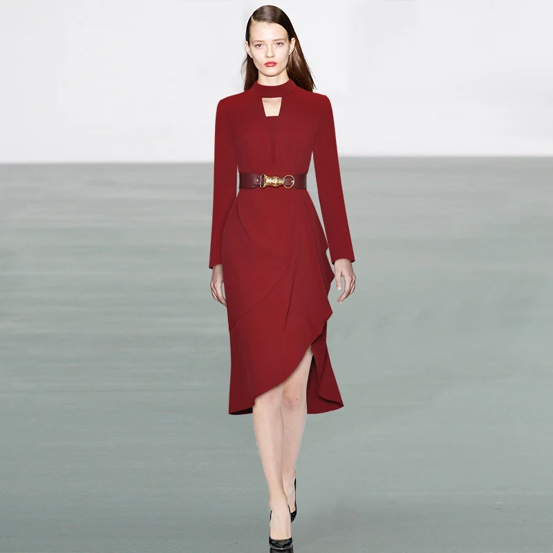 

Женское шифоновое платье, асимметричное платье свободного кроя с длинным рукавом и поясом, на раннюю осень, новый стиль, 2020