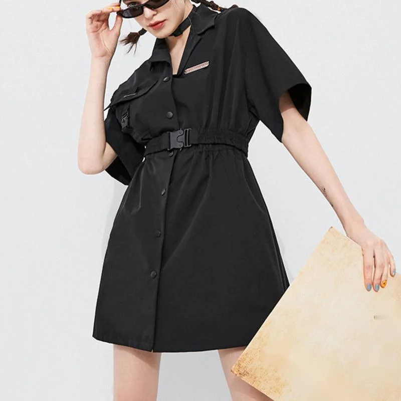 

XUXI Summer 2021 Women Black Dress Workwear Tunic High Waist A-line Was Thin MINI Skirt E1622