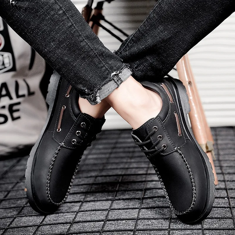 Мужские мокасины из натуральной кожи удобные лоферы Нескользящие повседневная