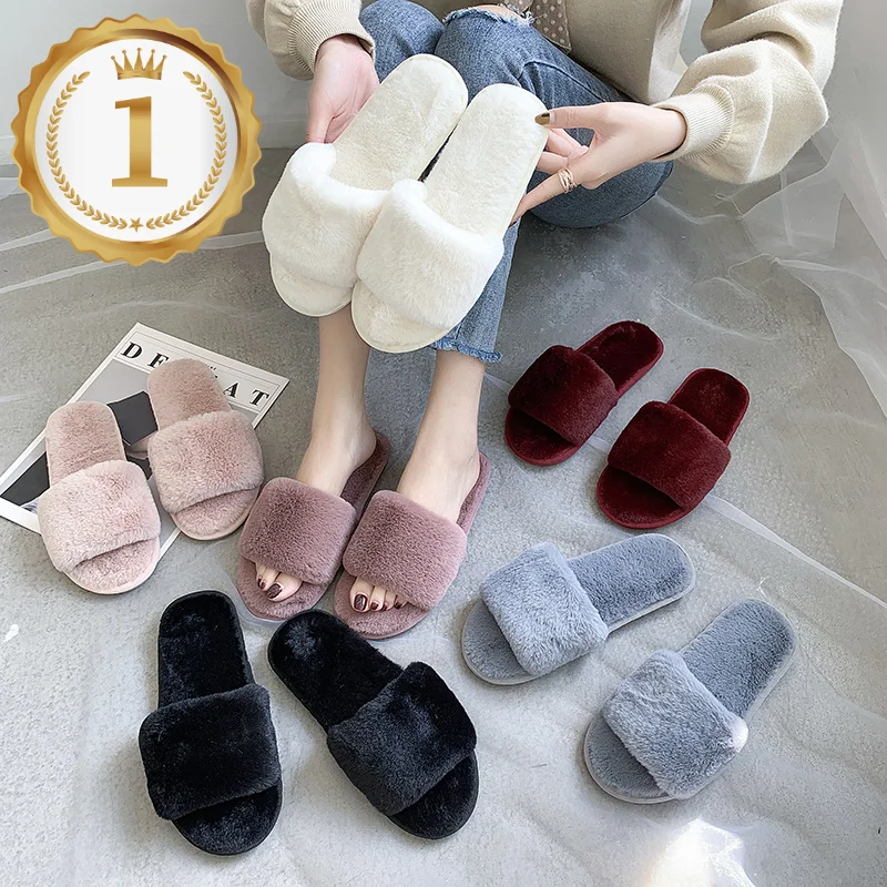 

Winter Women House Slippers Faux Furry Fur Warm Slides for Flat Slippers Plus Size Women Shoes 43 Sandals Fashion Shoes
