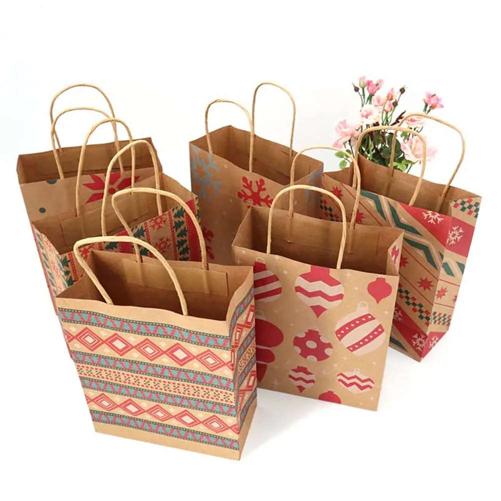 Стильные подарочные пакеты из крафт-бумаги 10 шт. милые бумажные со снежинками