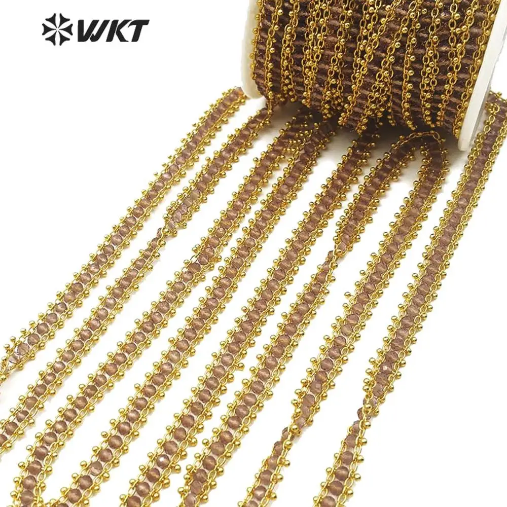 WT-RBC121, WKT, натуральный камень, четки, цепочка, 3 мм, коричневый кристалл, бусины, латунь, четки, 5 метров, для женщин, стильное Изготовление ювелирных изделий